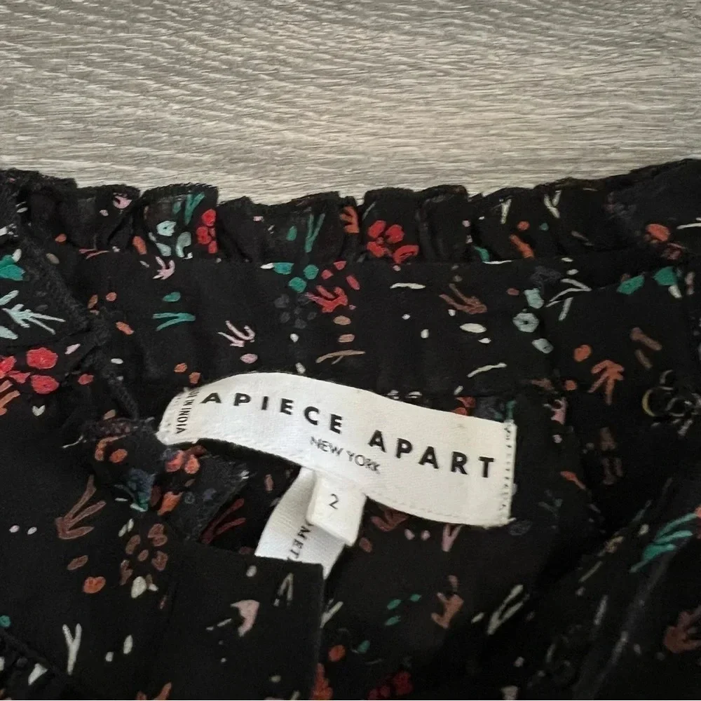 Apiece Apart SHIRRED ZADAR TOP BRUSH PRINT BLACK MULTI